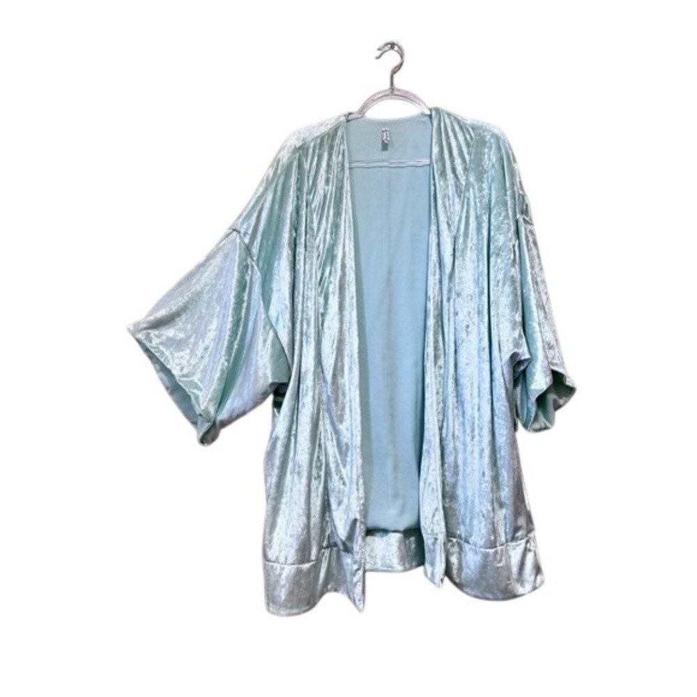 Free People M Intimately Velvet Kimono Robe Seafoam Green Boho Glam Loungewear